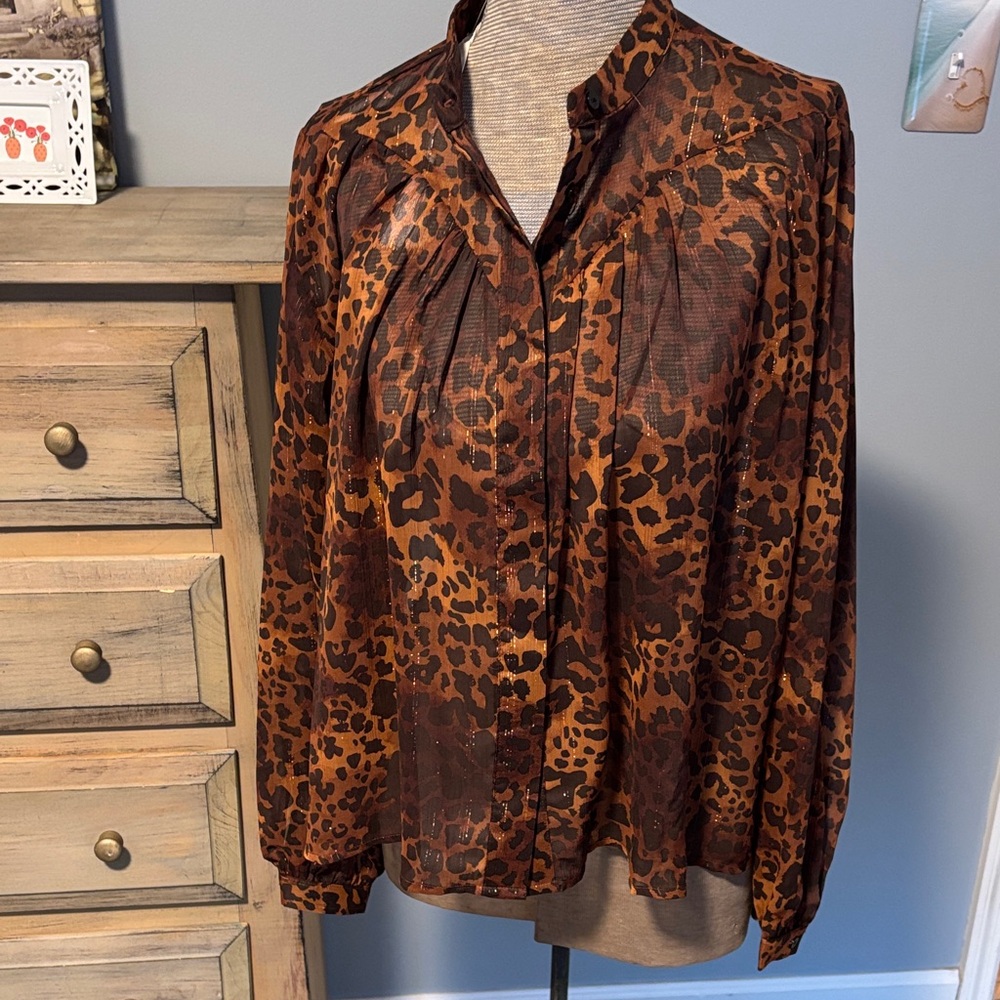 Calypso Leopard Print Relaxed Fit Sheer blouse